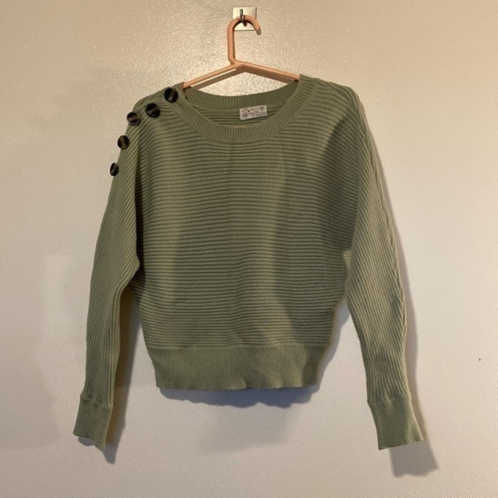 Poof Apparel olive button side ribbed cotton rayon blend chunky sweater …